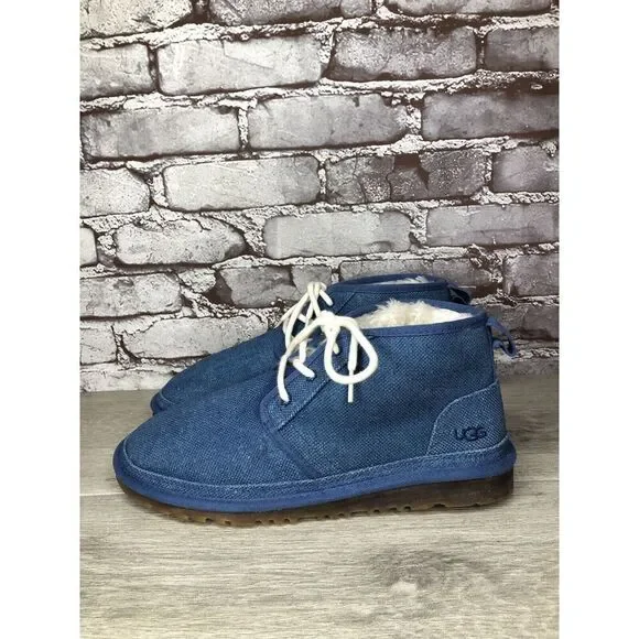 UGG Neumel Blue Fabric Fur WHT Lace Up Chukka Boots Men Sz 43EU/10M US 1117613